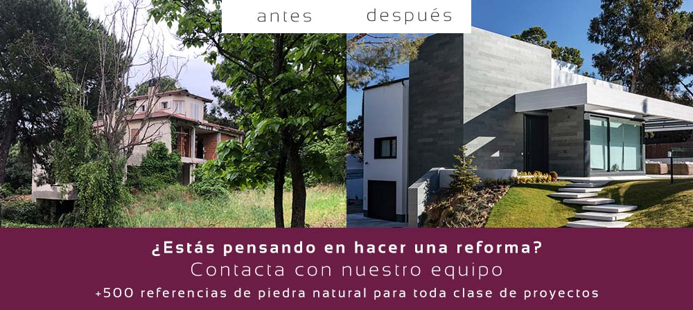 antes y después de vivienda reformada con pizarra celeste