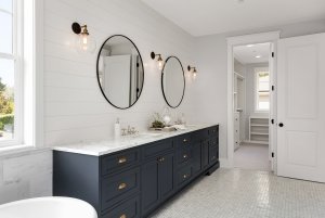 Encimera de baño con doible vanity de mármol blanco Carrara