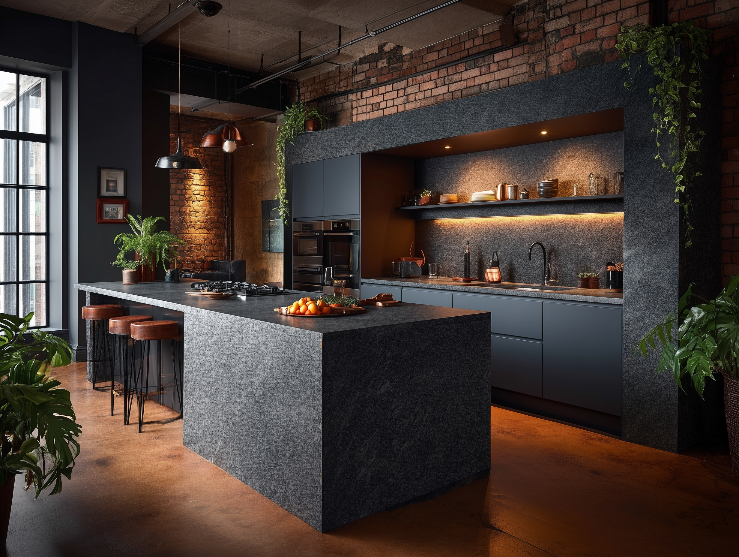 encimera-granito.negro encimera granito steel grey cocina diseño industrial