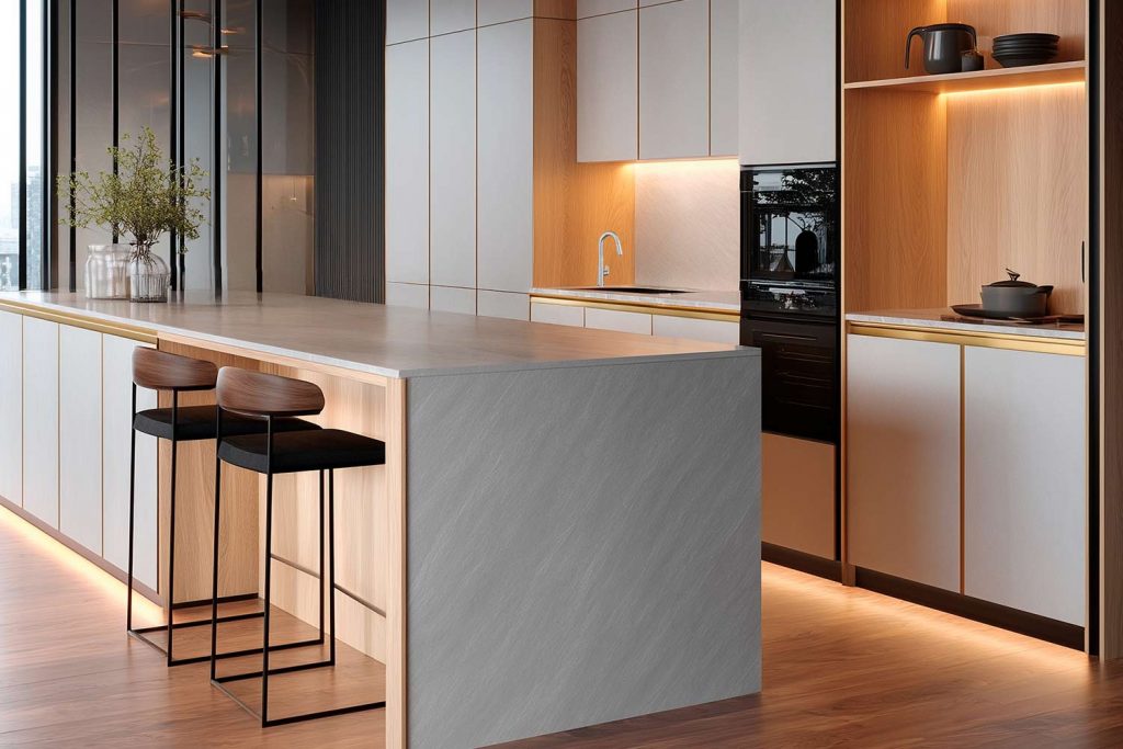 duna grey isla de cocina de porcelánico