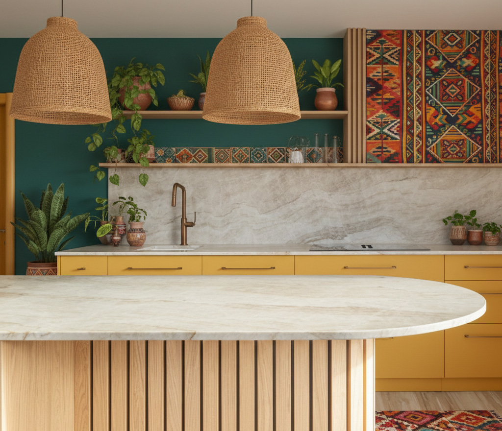 la cuarcita Paranaá tiene un color neutro que combina con cualquier estilo de decoración, incluso con los más atrevidos como el boho